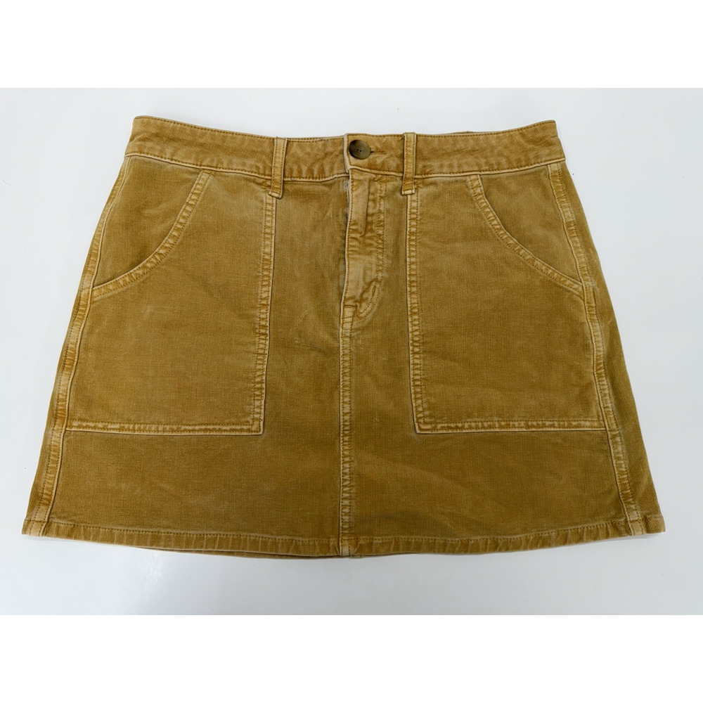 American Eagle Womens Skirt Size 10 Hi-Rise A-Line Skirt Yellow Ribbed Velour